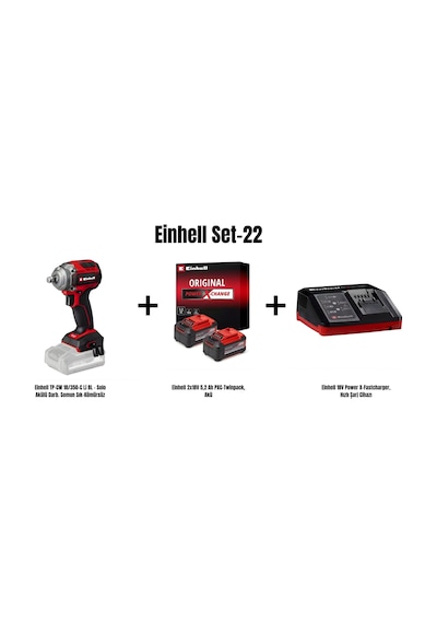 Einhell Set-22 TP-CW 18/350-c Li Bl - Solo Akülü Darbeli Somun Sıkma Makinesi + Einhell 2x18v 5.2AH Pxc Twinpack Akü + Einhell 18V Power X-fastcharge