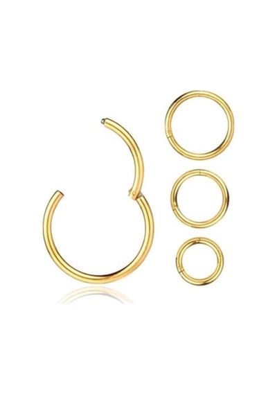 3'lü Cerrahi Çelik Tam Halka Piercing Küpe Helix, Lobe, Conch, Orbital, Industrial 8-10-12 Mm Gold