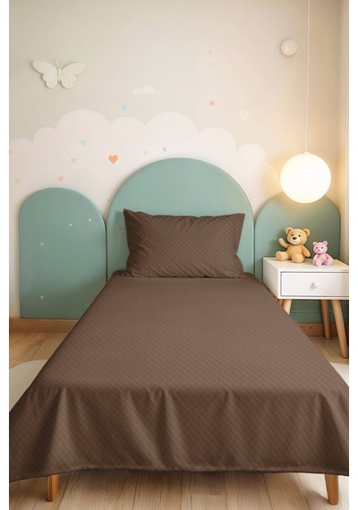 Vizon Minimal Tek Kişilik Pike Takımı - Kapitone Modern Kahve Düz 160x220 Cm Yazlık Yatak Örtüsü Sabahçı Pamuk Kokusu