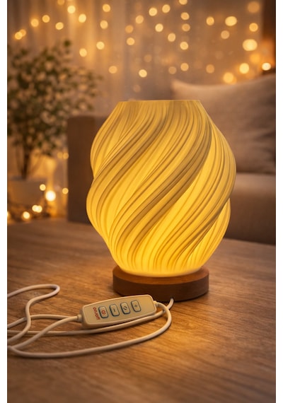 Modern Spiral Tasarımlı Led Masa Lambası Sıcak Işık Kablolu Dekoratif Abajur
