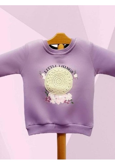 Cantoy Kız Çocuk Motif Desenli Şardonlu 3 İplik Sweatshirt-15459 Lila