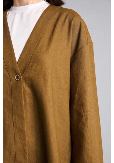 Defacto Regular Fıt V Yaka Keten Kimono H3219ax26aukh257 Haki-kh257