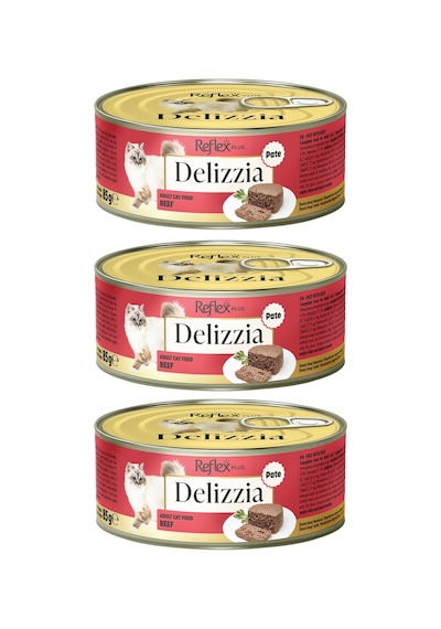 Delizzia Kıyılmış Dana Etli Yetişkin Kedi Maması 3 X 85 Gr.