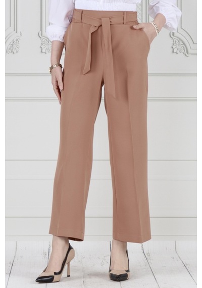 Sevitli Beli Bağlamalı Bol Paça Pantolon-vizon-3665-vizon Vizon