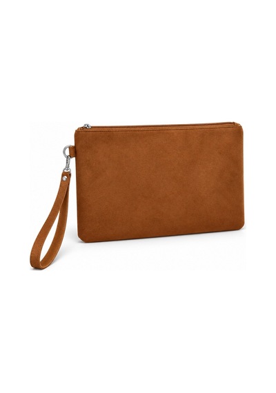 Adelina Bags Süet Portföy El Çantası Bilek Askılı Astarlı Taba Clutch Çanta