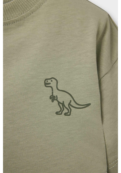 Defacto Dinozor Baskılı Tişört Erkek Bebek D7910A526SM Yeşil