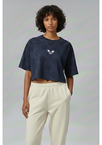 Soft&Basic Kadın 2'li Nakışlı %100 Organik Pamuk Bisiklet Yaka Kısa Crop T-shirt Lacivert-lacivert