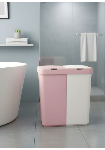 Çamaşır Sepeti İki Bölmeli Kirli Sepeti Pembe-beyaz 80 Litre Pembe Beyaz