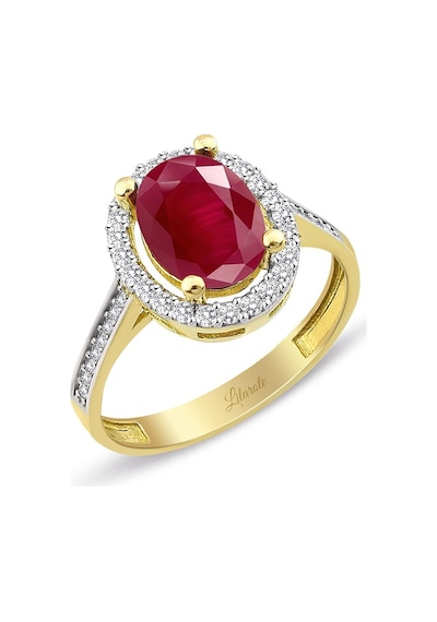 Oval Kırmızı Taşlı Altın Yüzük (489565023)