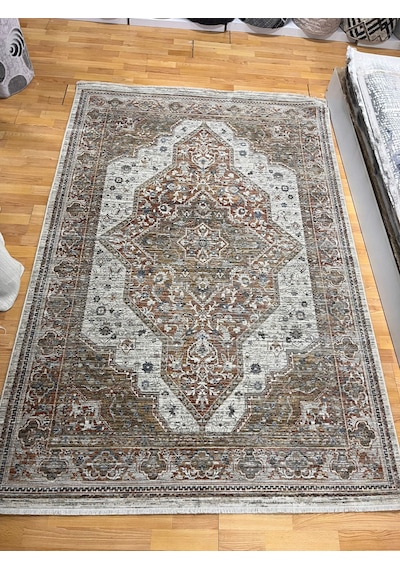 Aris Halı Retro Serisi 7103-kiremit Vintage Eskitme Desenli Salon Oturma Odası Halısı Çok Renkli