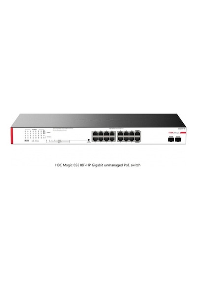 H3C Magic BS218F-HP 18 Port GigaBit 16 Port PoE 225 W 2 Port GigaBit Uplink 2 Port GigaBit SFP Metal Kasa Yönetilemez Rack Mount Switch
