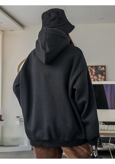 Kadın Hearten Baskılı Oversize Sweatshirt Siyah
