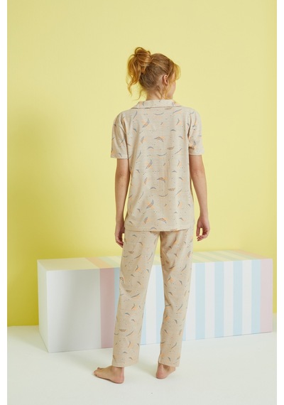 Siyah İnci Örme Düğmeli Pijama Takım 24108026 Çok Renkli