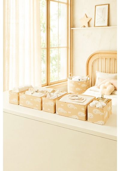 Ocean Home Textile 6'lı Çocuk Odası Sevimli Balina Çekmece İçi Düzenleyici Kutu Bej