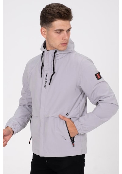 Oksit Mood Street Baskılı Su İtici Slim Fit Erkek Yağmurluk Mont Açık Gri