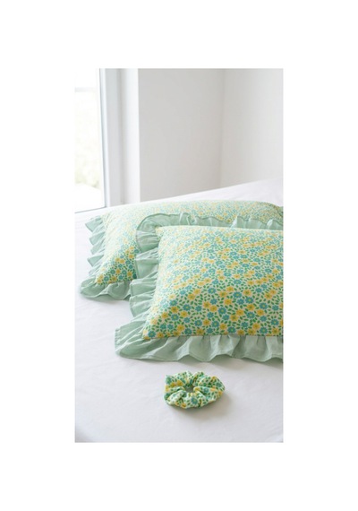 %100 Pamuklu Çiçek Desenli Fırfırlı Yastık Kılıfı 2 Adet 50x70 Cm Mavi - 863744406 Mavi