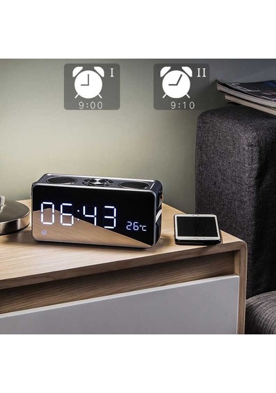 Soaiy S18 Taşınabilir Kablosuz Bluetooth Hoparlör - Dijital Saat & FM Radyo & USB & Hafıza Kartı - ZORE-219773
