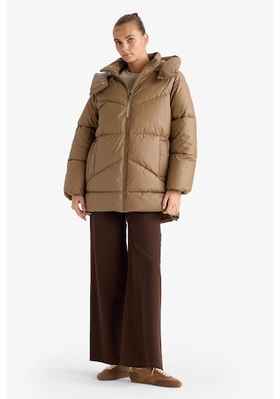Defacto Relax Fit Kapüşonlu Fermuarlı Şişme Parka F2896ax25wnbn67 Kahve-bn67