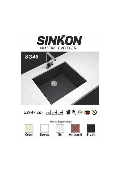 Sinkon Antrasit Granit Eviye 52 x 47 - Sg45 - Sinkon