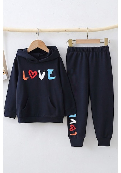 Fyk Kids Love Yazılı Kız Çocuk Eşofman Takımı Lacivert