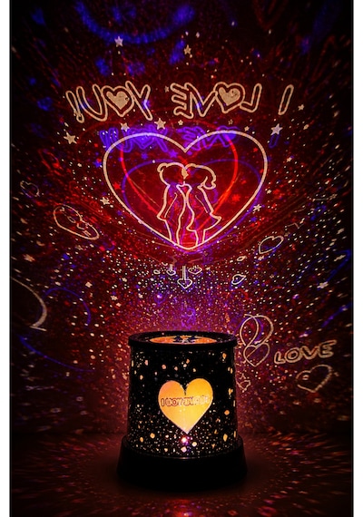 Projeksiyon Dekoratif Aydınlatma Kalp Yıldız I Love You Temalı 3d Yansıtma Gece Lambası 2 Modlu Kırmızı