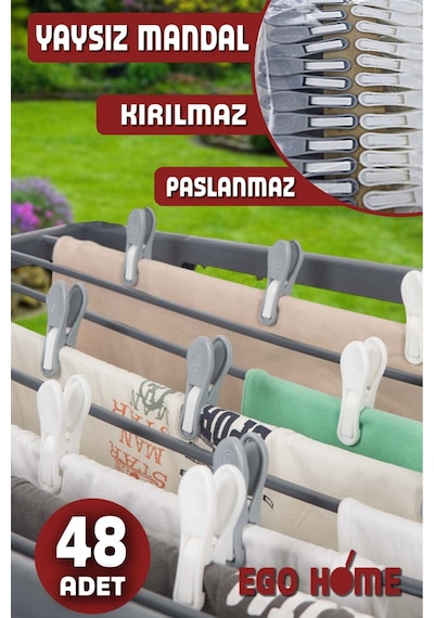 48 Adet Yaysız Mandal Modern Iz Yapmaz Kırılmaz Paslanmaz Yaysız Çamaşır İpi Mandalı Çok Renkli