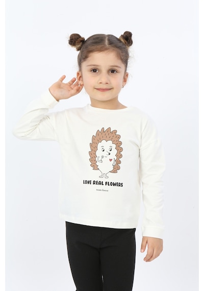 Toontoy Kids Toontoy Kız Çocuk Kirpi Baskılı Tişört Ekru