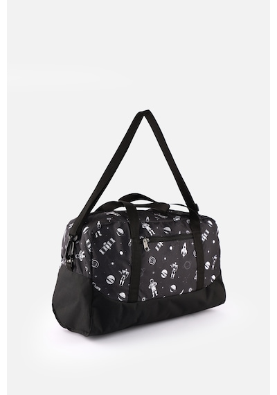 İcone Bag Baskılı Spor Çanta, Cepli Spor Çanta, Fermuarlı Detaylı Çocuk Spor Çanta, Siyah