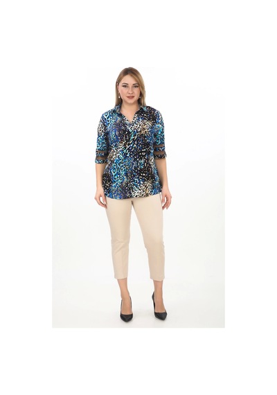 Lady Majestic %100 Viskon Büyük Beden Kadın Bluz Mavi