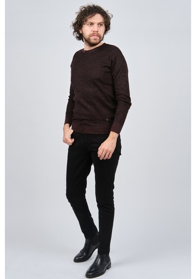Çizgi Triko Erkek Bisiklet Yaka Slim Fit Desenli Kazak 42554255 B Bordo