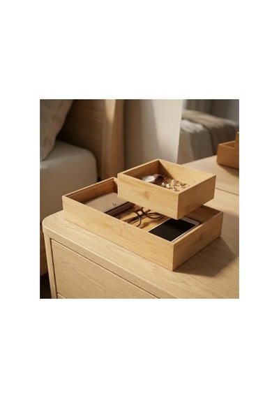 2'li Bambu Organizer Seti - Banyo, Mutfak Ve Ofis Düzenleyici