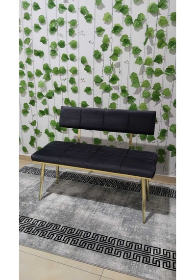 Özcan Metal Metal Ayaklı Sırtlı Gold Mutfak Salon Antre Yatak Odası Puf Bank Oturak Bench Antrasitgri