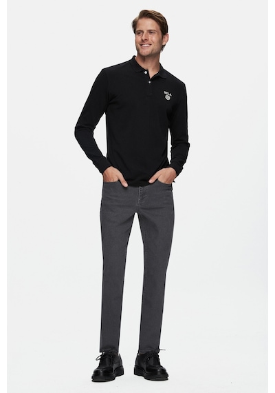 Ucla Maxwell Siyah Polo Yaka Baskılı Standard Fit Erkek Sweatshirt Siyah