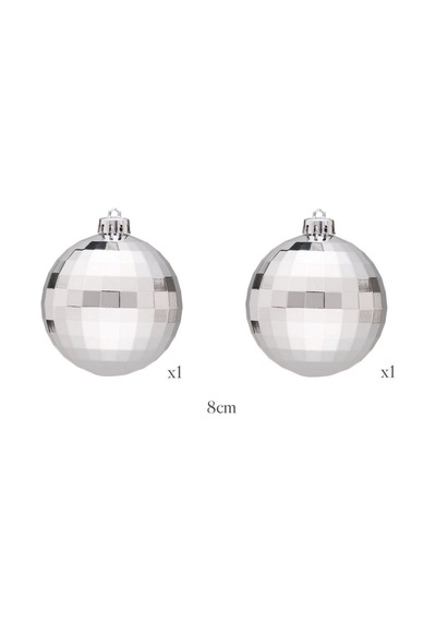 Karaca New Year Yılbaşı 2'li Set Disko Topu Ağaç Süsü Silver 8 cm