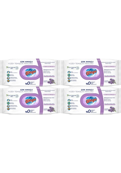 Bingo Clean Yüzey Temizlik Havlusu 96 Yaprak Lavanta Kokulu 4lü 4'lü Set