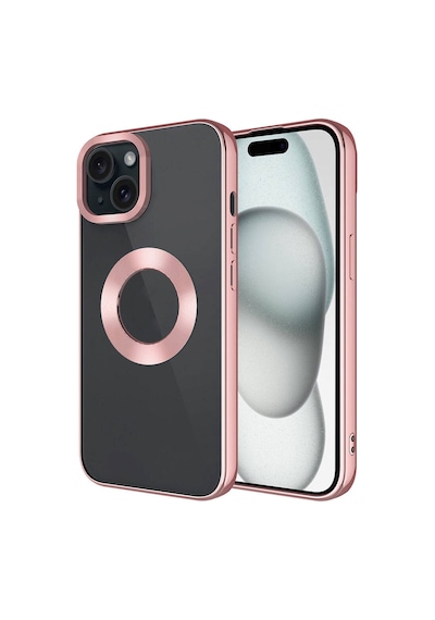 Apple Uyumlu iPhone 15 Tek Kamera Çerçeveli Logo Gösteren Zore Omega Kılıf-rose Gold Rose Gold