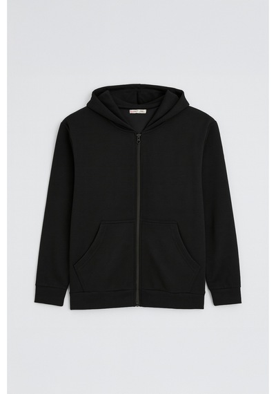 Mixray 2025 Kadın Fermuarlı Basic Kapüşonlu Modal Sweatshirt Hoodie Siyah