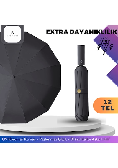 Aventus Umbrella Aventus 12tellı Uv Korumalı Extra Büyük Çaplı Şemsiye Siyah