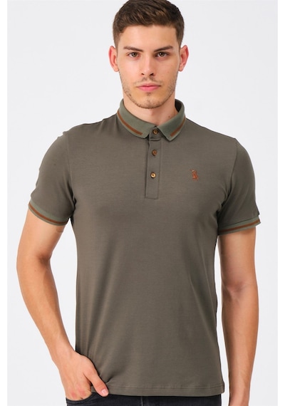 T8586 Dewberry Erkek Polo Yaka T-shırt-haki Haki