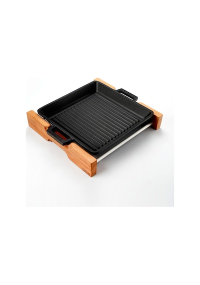 Lava Döküm Izgara Tava Metal Kulplu Ahşap Standlı 26 x 26CM