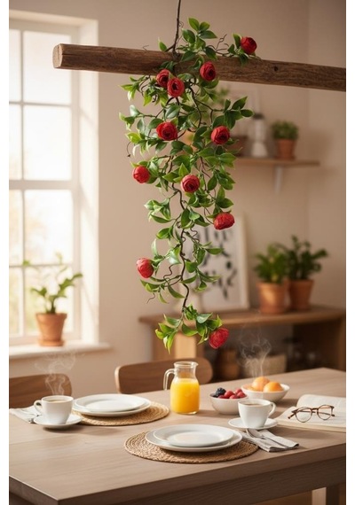 Yapay Çiçek Sarkan Doğal Dallı Kırmızı Erengüllü 70cm Yapay Sarmaşık