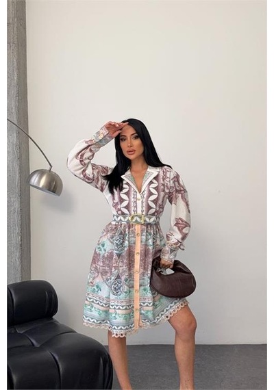 Neşeli Butik Kadın Yeşil Kemer Detaylı Mini Boy Tasarım Elbise Nbms25111 Yeşil