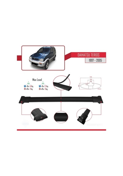 Daihatsu Terios 1997-2005 Arası İle Uyumlu Fly Model Ara Atkı Tavan Barı Siyah