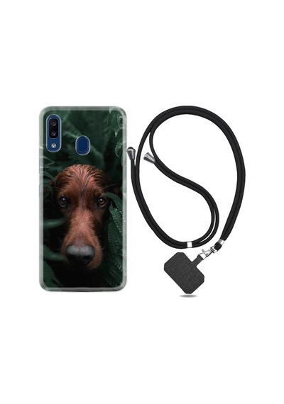 Samsung Uyumlu Galaxy A20 Kılıf Ipli Askılı Flowers Dog 1346