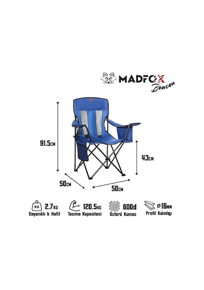 Madfox Beacon Katlanır Kamp Sandalyesi Mavi