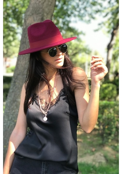Külah Bordo Fötr Şapka Bordo-Standart