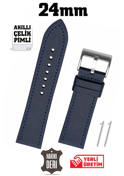24mm Lacivert Spor Hakiki Deri Saat Kordonu Kayış Akıllı Pimli Chr118424