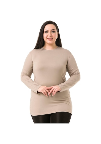 Disentis Büyük Beden Bisiklet Yaka Uzun Kollu Viskon Kum Rengi Body