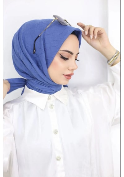 Melodi Scarf Kadın Tesettür Pratik Bambu Kraş Eşarp İndigo İndigo