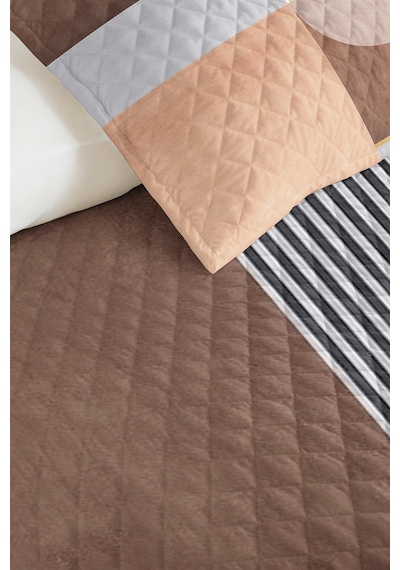 Geometrik Gri Genç Odası Tek Kişilik Pike Takımı - Modern Vizon Bej 160x220 Cm Kapitone Yatak Örtüsü Kırık Perde Kırığı